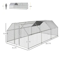 PawHut Large Chicken Coop Metal Chicken Run with Waterproof and Anti-UV Cover, Flat Shaped Walk-in Fence Cage Hen House for Outdoor and Yard Farm Use, 1.3" Tube Diameter, 9' x 18.5' x 6.5'(m-3)