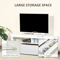 HOMCOM TV Stand for 55-Inch TVs, High Gloss TV Bench with LED Lights, Remote Control, Storage Drawer and Shelves, Entertainment Unit for Living Room, Bedroom, White(m-5)
