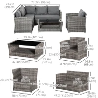 Outsunny 5 Pieces Wicker Patio Furniture Set with 4" Thick Cushions, Outdoor PE Rattan Garden Conversation Sectional Sofa Set with Glass Top Two-tier Coffee Table, Grey(m-3)