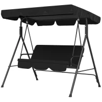 Outsunny 3-Seat Outdoor Patio Swing Chair w/ Cushion, Steel Frame Stand, Adjustable Tilt Canopy for Patio, Garden, Black 2(m-1)