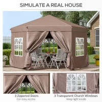 Outsunny 13 x 11.3ft Portable Pop-up Gazebo, Hexagon Adjustable Height Folding Canopy Tent with Carrying Bag for Outdoor Wedding Party, Brown(m-9)