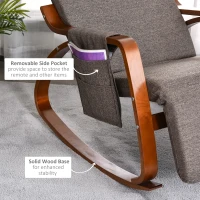 HOMCOM Rocking Chair with Adjustable Footrest, Padded Cushion, Removable Side Pocket & Soft Pillow for Living Room, Bedroom, Natural Wood frame Linen Touch, Brown(m-6)