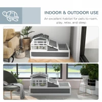PawHut 3-Room Tortoise House Habitat with Balcony & 2 Stories, Indoor/Outdoor Wooden Tortoise Enclosure with Ladder, Tray, Openable Roof, Large Reptile Cage, 44" x 25.5" x 23", Gray(m-8)