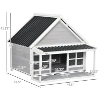 PawHut Wooden Dog House with Porch, Dog House Outdoor with Tilt Roof, Front Door, Windows for Medium Large Sized Dog(m-3)