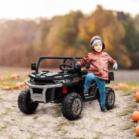 Aosom 12V Ride on Car with Electric Bucket, Two-Seater, Shovel, Remote Control, Spring Suspension, Horn, Music, Black(m-1)