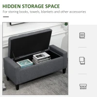 HOMCOM Storage Ottoman Bench, Linen Upholstered Bench with Tufted Design(m-4)