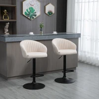 HOMCOM Modern Upholstered Adjustable Barstools with Swivel Seat, Linen Touch Fabric, Steel Frame, Footrest, ‎Beige(m-2)