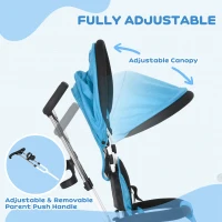 Qaba 6 in 1 Toddler Tricycle Stroller with Basket, Canopy, 5-point Safety Harness, for 12-60 Months, Blue(m-5)