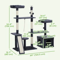 PawHut 53" Cat Tree, Cat Tower with Scratching Posts, Cat Condo, Beds, Platforms, Toy Balls for Indoor Cats, Dark Grey(m-3)