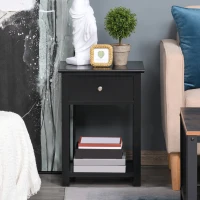 HOMCOM Farmhouse Side Table, End Table with Storage Drawer, Open Shelf and X-Frame, Bedside Table for Living Room, Black(m-6)