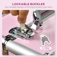 HOMCOM Rolling Makeup Case, Large Storage Cosmetic Trolley, Lockable Traveling Cart Trunk with Folding Trays, Swivel Wheels(m-6)