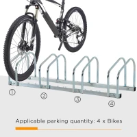 Soozier 4-Bike Bicycle Floor Parking Rack Cycling Storage Stand Garage Organizer for Indoor and Outdoor Use Silver(m-4)