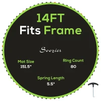 Soozier Trampoline Replacement Mat, Fits 14' Trampoline w/ 80 V-Hooks & 5.5" Springs (Spring & Frame not Included), Green(m-11)