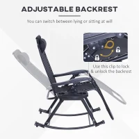 Outsunny Outdoor Rocking Chairs, Foldable Reclining Zero Gravity Lounge Rocker with Pillow, Cup & Phone Holder, Combo Design with Folding Legs, Black(m-7)