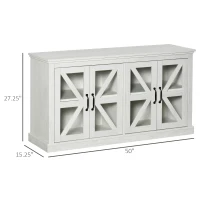 HOMCOM Sideboard Buffet Cabinet, Glass Door Credenza, Coffee Bar Cabinet with Adjustable Shelf, White(m-3)