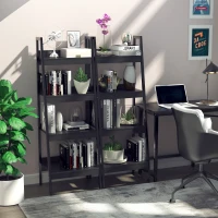 HOMCOM Set of 2, 4 Tier Ladder Shelf Bookcase, Multi-Use Display Rack, Storage Shelving Unit Display Stand, Flower Plant Stand, Home Office Furniture, Black(m-8)