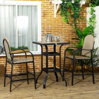 Outsunny Aluminum Frame 3 Piece Bar Set, High Top Patio Table and Chairs Set, Bistro Set with Umbrella Hole(m-10)