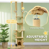 PawHut 89"-100" Floor to Ceiling Cat Tree Cat Tower for Large Cats w/ Scratching Posts, Grooming Brush Post, Cat Condo, Brown(m-4)