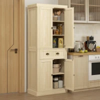 HOMCOM 72" Kitchen Cabinet, Kitchen Pantry Cabinet with 4 Doors, 2 Adjustable Shelves and Drawer, Nature Wood(m-2)