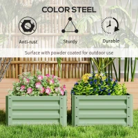 Outsunny 2' x 2' x 1' 2-Pieces Raised Garden Bed with Galvanised Steel Frame for Vegetables, Flowers, Herbs, Light Green(m-5)