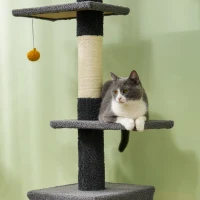 PawHut Floor to Ceiling Cat TreeTower with 90.5"-108" Adjustable Height, Scratching Posts, Hammock, Condo, Toy Ball, Dark Grey(m-10)