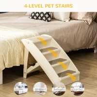 PawHut 4-Level Portable Dog Stairs, Foldable Dog Steps for Small Dogs, Lightweight Cat Steps, with Nonslip Soft Mats, for High Bed, Sofa, Beige(m-7)