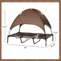 PawHut 48" x 36" Elevated Portable Dog Cot Cooling Pet Bed with UV Protection Canopy Shade, Coffee(m-3)