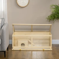 PawHut Small Animals Kit Hutch w/ Sliding Tray, Exercise Play House for Dwarf Hamsters, Gerbils, Chinchillas, Natural Wood(m-10)