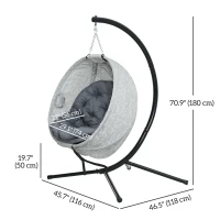 Outsunny Egg Chair with Folding Basket, Outdoor Indoor Hanging Swing Chair with Stand, Cushions for Patio, Balcony, Grey(m-3)