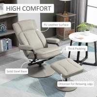 HOMCOM Swivel Recliner, Manual PU Leather Armchair with Ottoman Footrest for Living Room, Office, Bedroom, Gray(m-6)