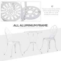 Outsunny 3 Pieces Patio Bistro Set, Outdoor Cast Aluminum Garden Table and Chairs with Umbrella Hole for Balcony, White(m-5)