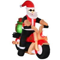 HOMCOM 6' Christmas Inflatable Santa Claus Riding A Motorcycle with Toy Bag, Outdoor Blow-Up Yard Decoration with LED Lights Display(m-11)