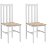 HOMCOM Farmhouse Dining Table Chairs, Set of 2 Pine Wood Kitchen Table Chairs with Slat Back for Living Room, Bedroom, White(m-11)