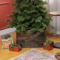 HOMCOM 24" Farmhouse Christmas Tree Base Cover Wooden Christmas Tree Collar Box Home Decoration, Dark Distressed Wood Finish(m-9)