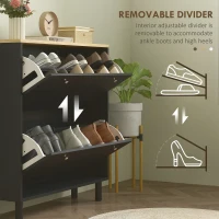 HOMCOM 2 Drawers Shoe Storage Cabinet with Adjustable Shelves for 16 Pairs of Shoes, Black(m-6)
