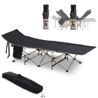 Outsunny Folding Camping Cots for Adults with Carry Bag, Side Pocket, Outdoor Portable Sleeping Bed, 330 lbs. Capacity, Black(m-1)