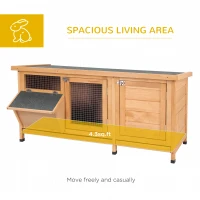 PawHut Wooden Rabbit Hutch Bunny Cage Guinea Pig House Outdoor with Sliding Out Tray, Openable Roof, Feeding Trough, Yellow(m-4)
