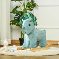 Qaba Kids Rocking Horse Plush Animal on Wooden Rockers with Sounds, Wooden Base, Baby Rocking Chair Green(m-8)