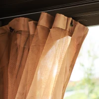 Outsunny 10' x 13' Hardtop Gazebo with Curtains, Netting, Pavilion with Steel Roof Ceiling Hook for Garden Patio, Brown(m-9)