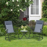 Outsunny 3pc Patio Rocking Chair Set, Folding Outdoor Rocking Chairs and Table Bistro Set w/ Breathable Mesh Seat & Backrest, Headrest for Park, Backyard, Garden, Grey(m-1)