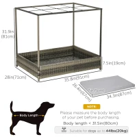 PawHut Wicker Dog House for Indoor Outdoor, Elevated Pet Sofa, Rattan Cat Bed for Garden Patio, Weatherability Roof for Medium-Sized Dogs, Grey(m-3)