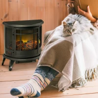 HOMCOM 22" Electric Fireplace Stove, Freestanding Electric Fire Place Heater with Realistic LED Flame, Adjustable Temperature, 1500W, Black(m-10)