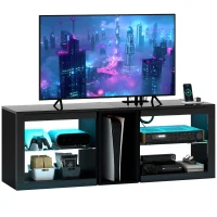 HOMCOM TV Stand Center for 55" with LED Lights and Power Outlets TV Television Cabinet with Adjustable Shelves High Gloss Black(m-11)