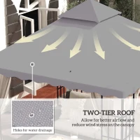 Outsunny 10' x 10' Gazebo Replacement Canopy Cover, 2 Tier Gazebo Roof Replacement TOP ONLY, Light Grey(m-4)