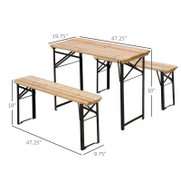 Outsunny 3 Pieces Folding Picnic Table Set, Portable Folding Picnic Table and Benches with Steel Frame for Garden, Park, Natural Wood(m-3)