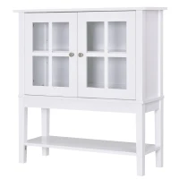 HOMCOM Modern Sideboard Buffet Cabinet Wood Console Table with Glass Doors Kitchen Dining Room Furniture White(m-13)