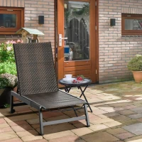 Outsunny Outdoor Rattan Wicker Patio Lounger Chair Sun Lounger w/ 5-Position Backrest and Wheels for Garden, Poolside, Brown(m-8)