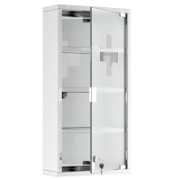HOMCOM Wall Mount Medicine Cabinet, Bathroom Cabinet with 4 Tier Shelves, Stainless Steel Frame and Glass Door, Lockable with 2 Keys, Silver, 12" x 23.5"(m-2)