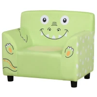Qaba Kids Sofa, Armrest Chair for Preschool, Toddler Couch for Kids Room, Kindergarten with Cute Animal Print, Super-soft Velvet, Eucalyptus Wood, Green(m-11)