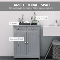 kleankin Freestanding Bathroom Floor Cabinet, Organizer Floor Tower with 2 Door, 2 Drawers, Adjustable Shelf, Grey(m-4)
